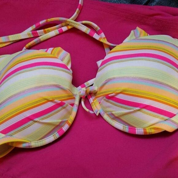 💕Victoria's Secret Striped Swim Bikini Top Size 34B - Picture 1 of 6